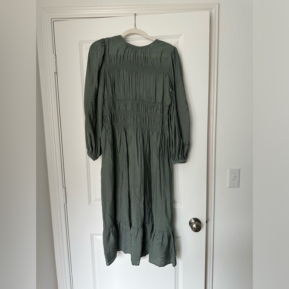 Teal Smocked Midi Dress